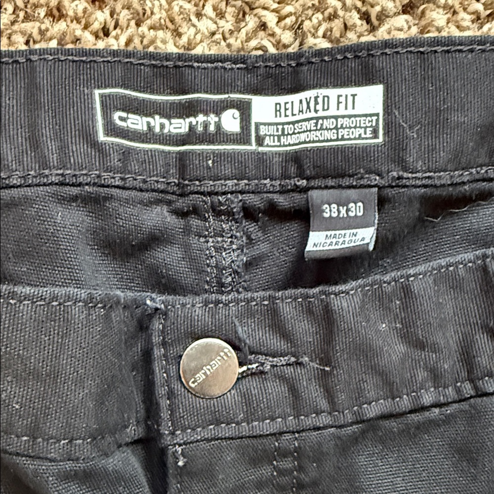 Carhartt Black Canvas Dungarees Work Pants 38x30 - Picture 3 of 7